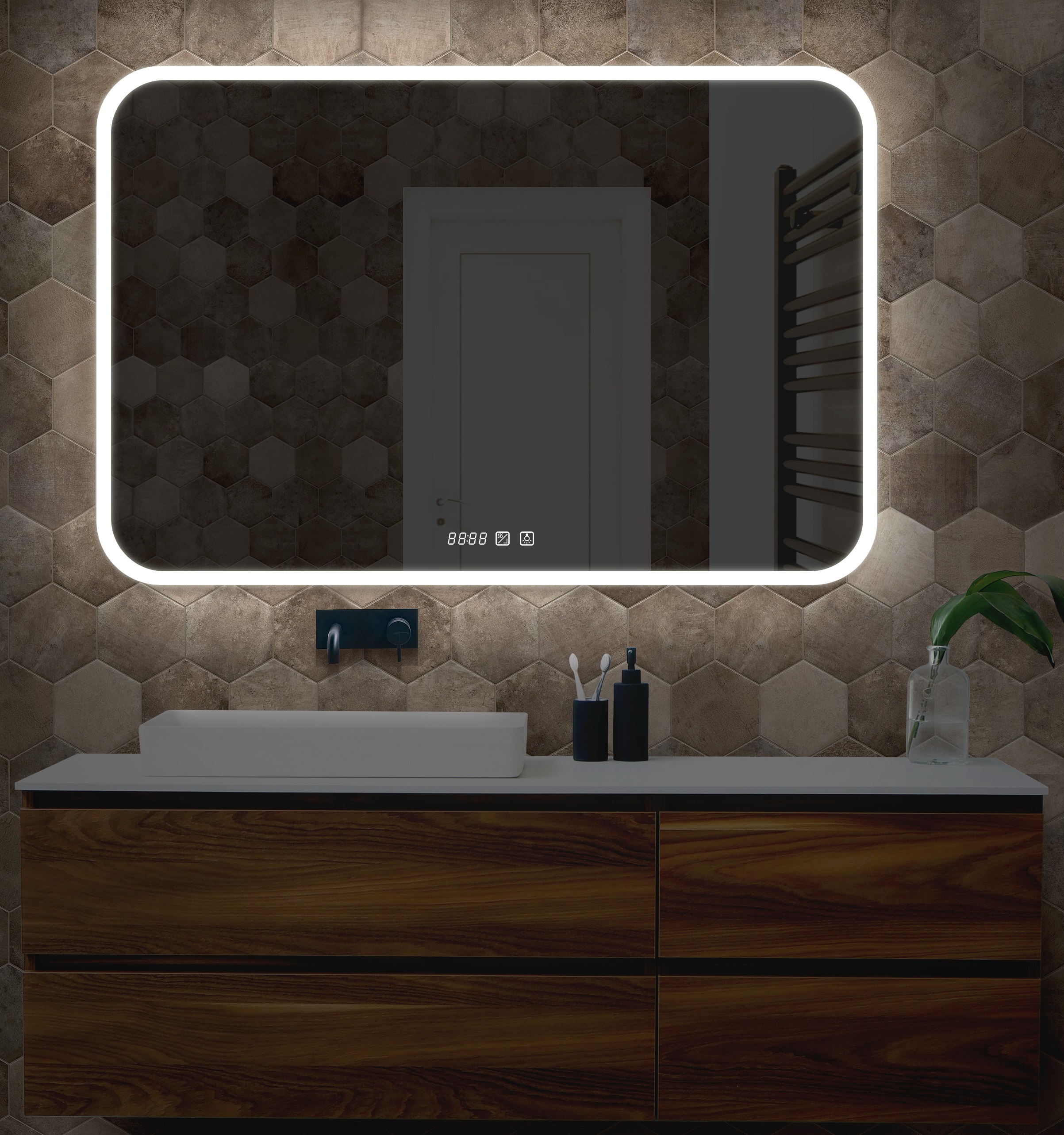 Зеркало Стив-3 1200х800 (двойной подогрев, часы, сенсорный выключатель) LED-00002321